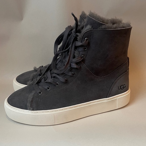 NEW UGG Beven Genuine Shearling High Top Gray Winter Fur Sheepskin Sneaker Shoes - Picture 3 of 12